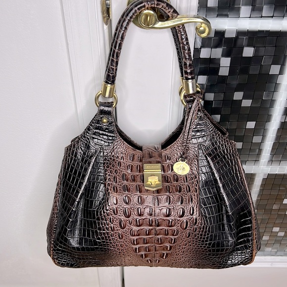 💕 Brahmin crocodile leather purple x large satchel bag nice 💕 - Picture 1 of 15